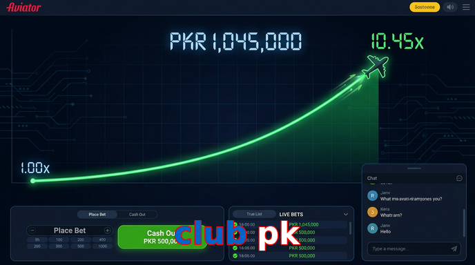 Main screen of Club Pk aviator page for PK players