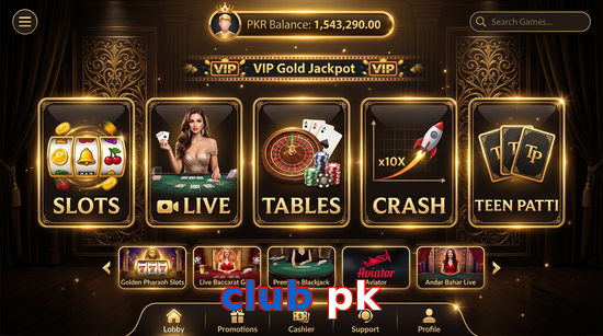 Main screen of Club Pk casino page for PK players